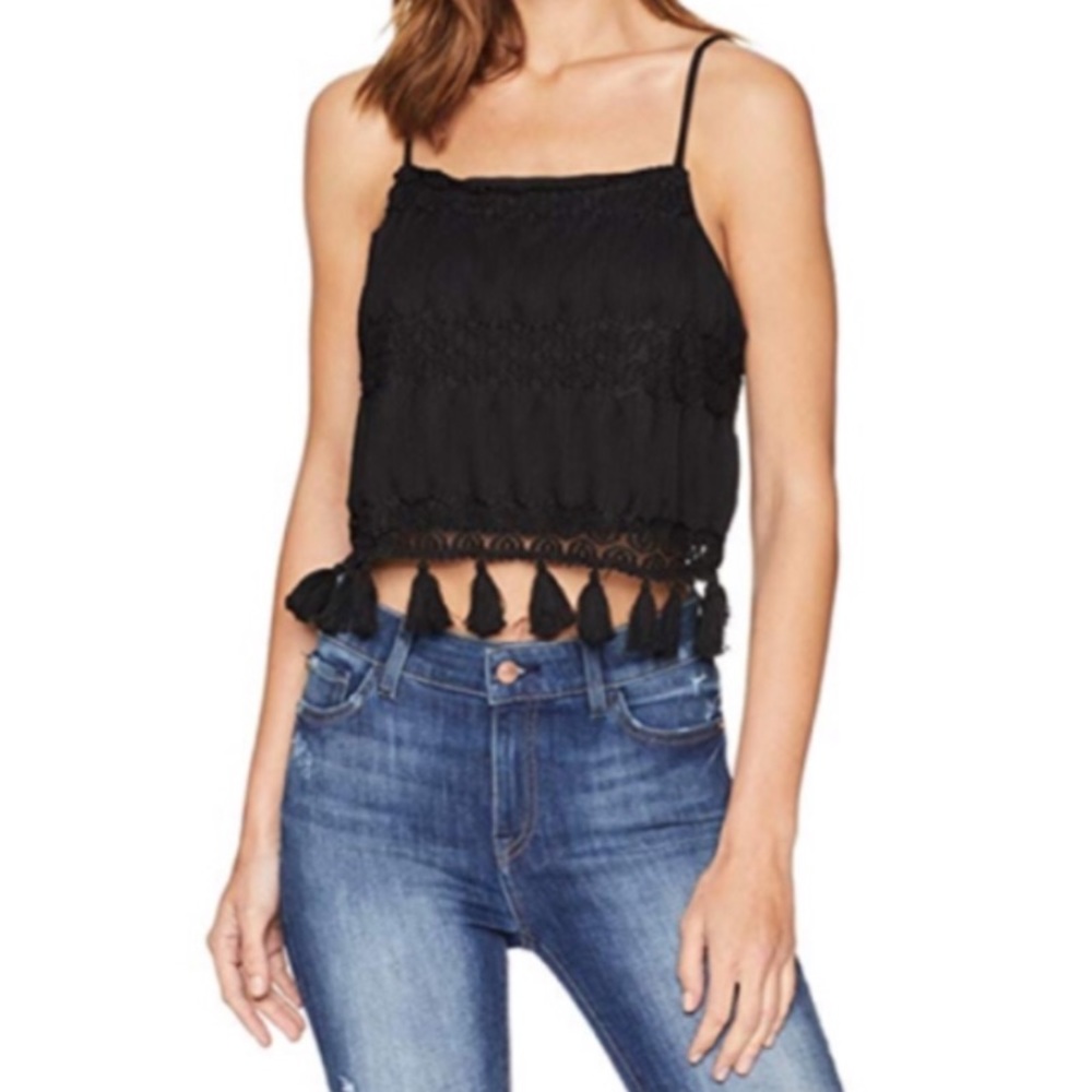 NWT Show Me Your Mumu Nellie Tassel Cropped Tank Top in Black Size Small